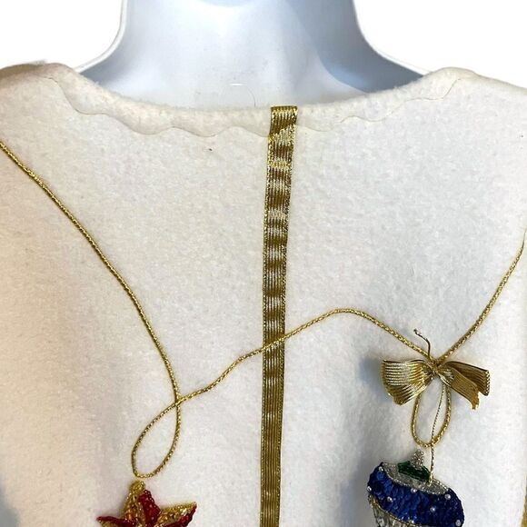 Hand Sewn Christmas Holiday Sequin Bead Ornament Gold Ribbon Fleece Jacket Top - Picture 9 of 16